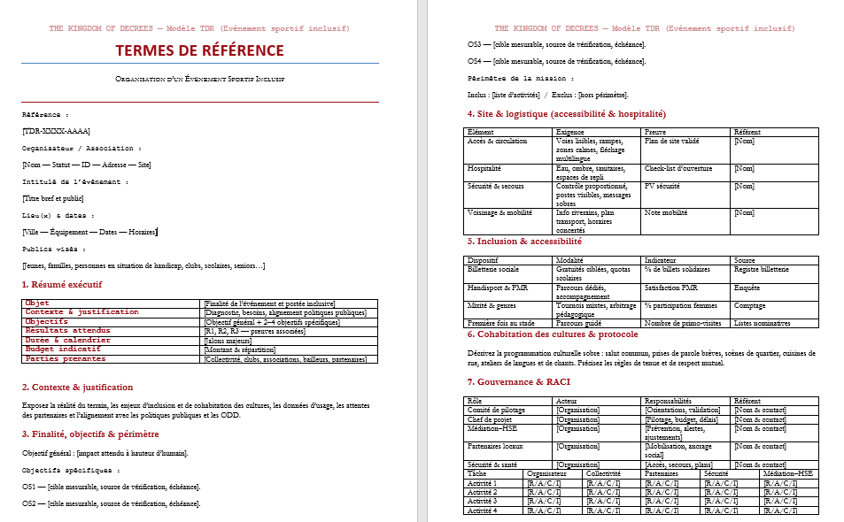 Événement sportif inclusif : modèle de TDR (termes de référence)