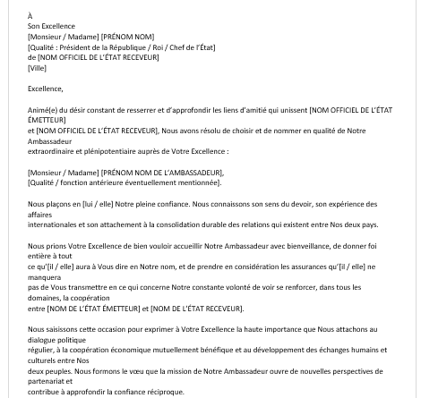 La lettre de créance : un acte souverain qui ouvre la parole d’un État + Modèles Word